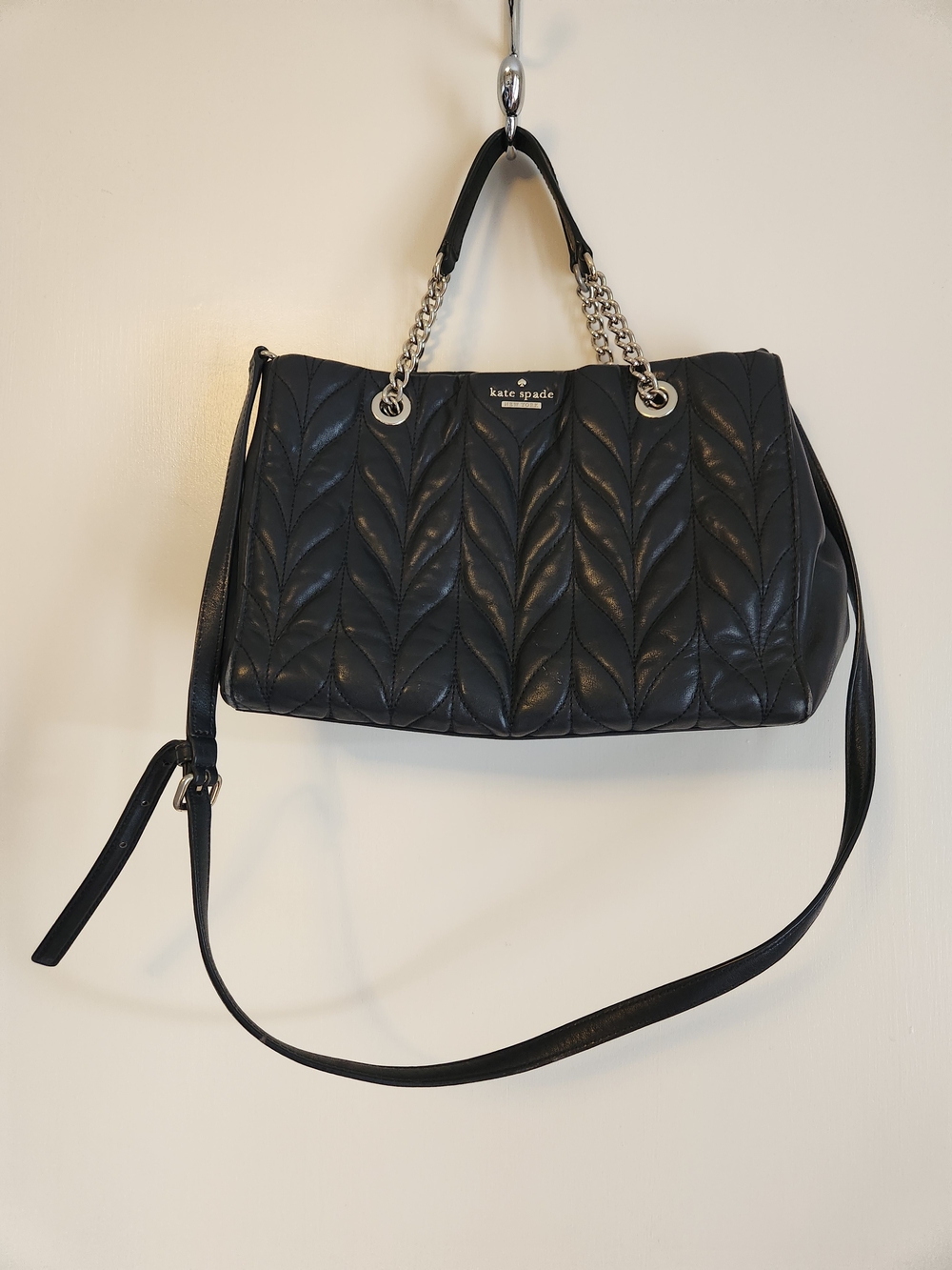 kate spade Black Quilted Leather Shoulder Bag with Chain Handles